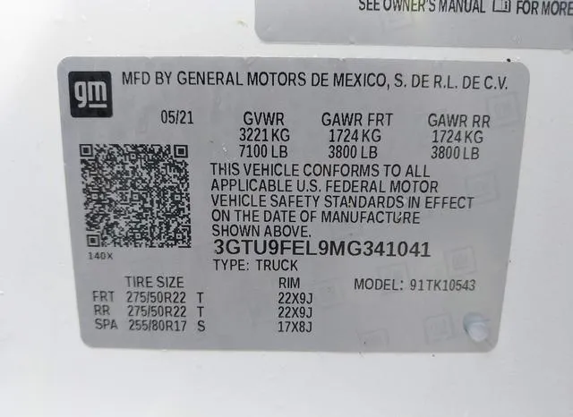 3GTU9FEL9MG341041 2021 2021 GMC Sierra- 1500 4Wd  Short Box 9