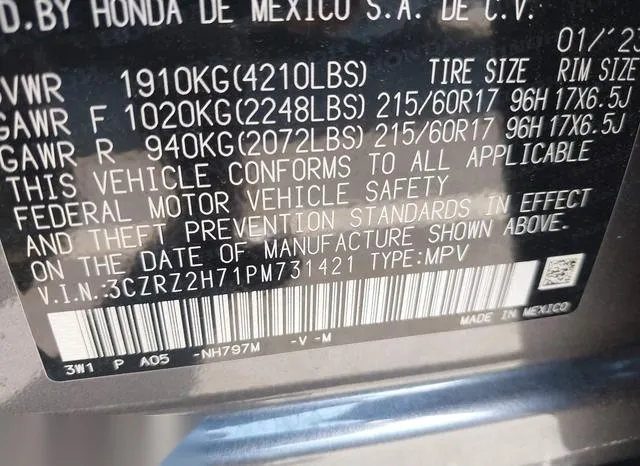 3CZRZ2H71PM731421 2023 2023 Honda HR-V- Awd Ex-L 9