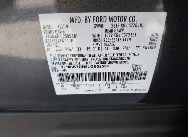 1FMSK7DH8LGB52594 2020 2020 Ford Explorer- Xlt 9