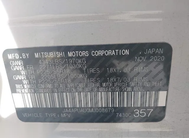 JA4APUAU0MU008679 2021 2021 Mitsubishi Outlander- Sport 2-0 9