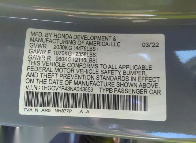 1HGCV1F43NA043653 2022 2022 Honda Accord- Sport Special Edi 9