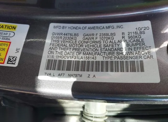 1HGCV1F31LA158143 2020 2020 Honda Accord- Sport 9