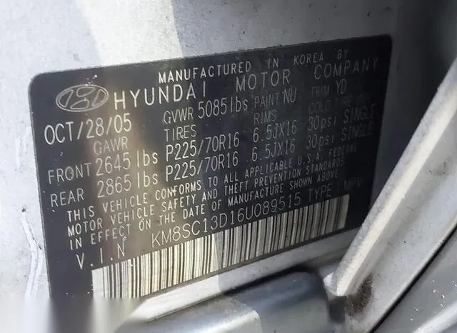 KM8SC13D16U089515 2006 2006 Hyundai Santa Fe- Gls 9