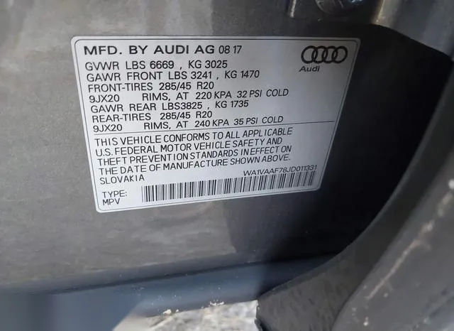 WA1VAAF78JD011331 2018 2018 Audi Q7- 3-0T Premium 9