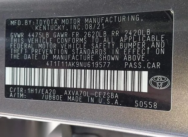 4T1T11AK9NU619577 2022 2022 Toyota Camry- SE 9