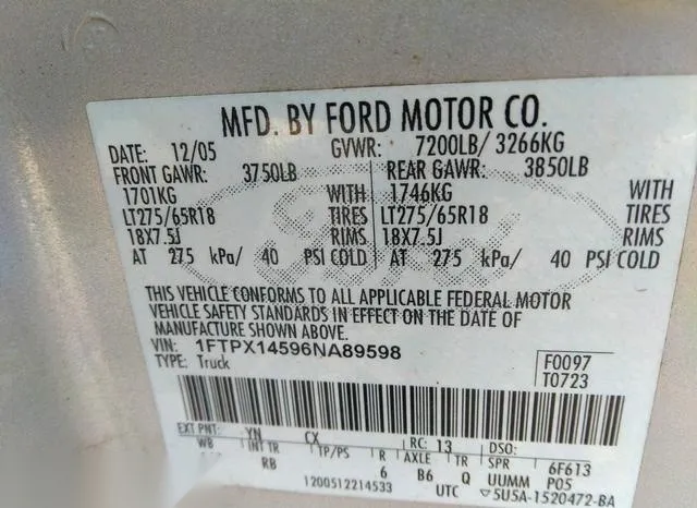 1FTPX14596NA89598 2006 2006 Ford F-150 9