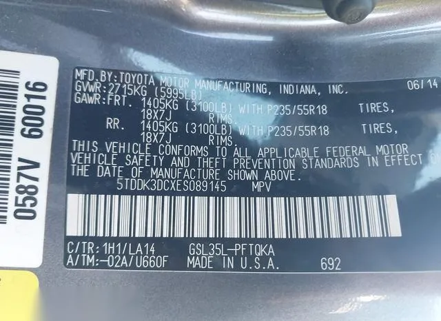 5TDDK3DCXES089145 2014 2014 Toyota Sienna- Limited 7 Passenger 9