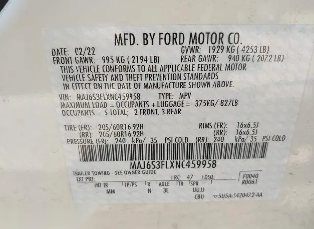 MAJ6S3FLXNC459958 2022 2022 Ford Ecosport- S 9