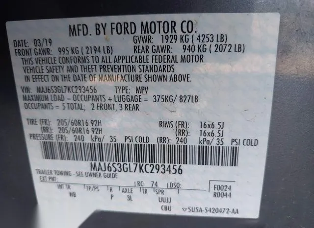 MAJ6S3GL7KC293456 2019 2019 Ford Ecosport- SE 9