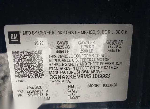 3GNAXKEV9MS106663 2021 2021 Chevrolet Equinox- Fwd Lt 9