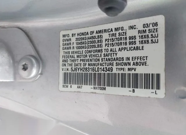 5J6YH28316L014349 2006 2006 Honda Element- LX 9