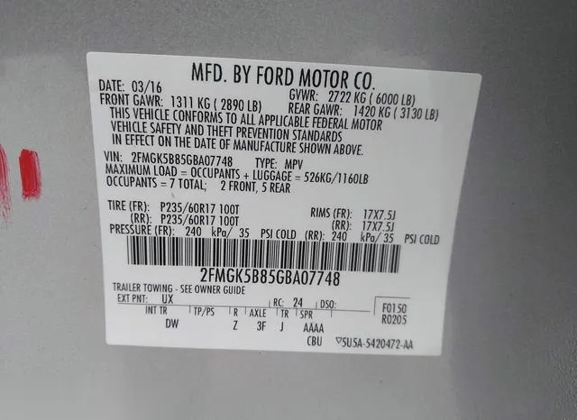 2FMGK5B85GBA07748 2016 2016 Ford Flex- SE 9