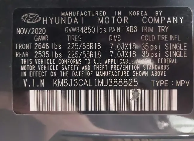 KM8J3CAL1MU388825 2021 2021 Hyundai Tucson- Sel 9