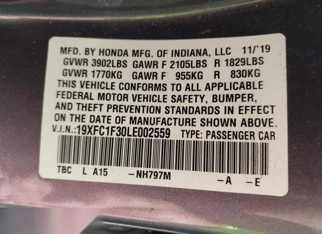 19XFC1F30LE002559 2020 2020 Honda Civic- EX 9