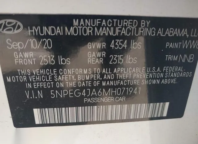 5NPEG4JA6MH071941 2021 2021 Hyundai Sonata- SE 9