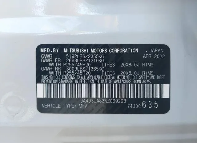 JA4J3UA83NZ069298 2022 2022 Mitsubishi Outlander- Black Edi 9