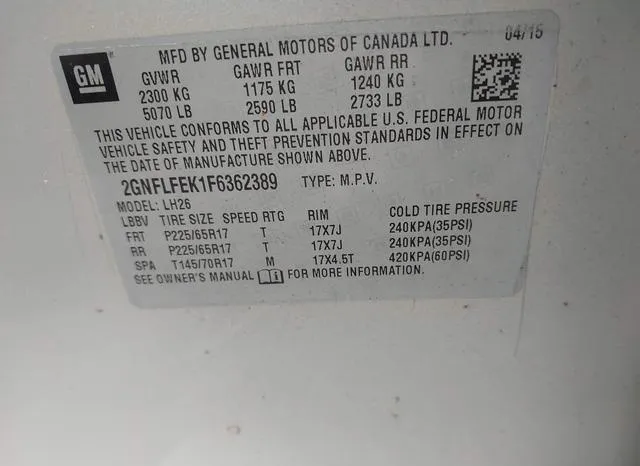 2GNFLFEK1F6362389 2015 2015 Chevrolet Equinox- 1LT 9