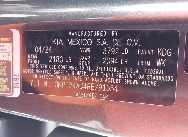 3KPF24AD4RE791554 2024 2024 KIA Forte- Lxs 9