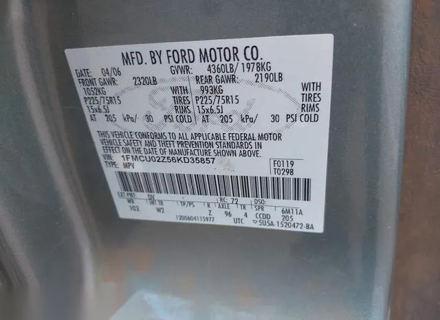 1FMCU02Z56KD35857 2006 2006 Ford Escape- Xls 9