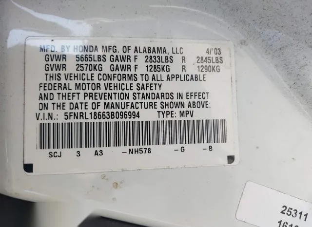 5FNRL18663B096994 2003 2003 Honda Odyssey- EX 9