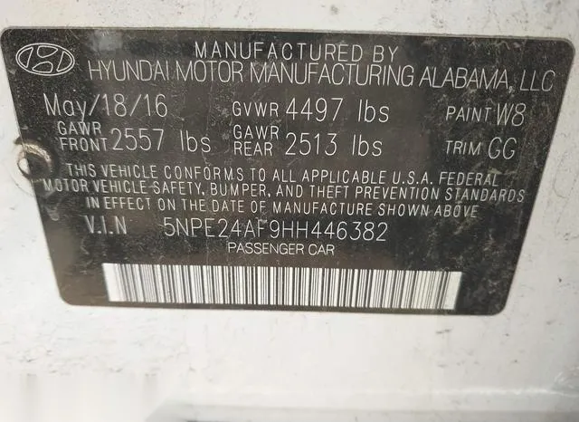 5NPE24AF9HH446382 2017 2017 Hyundai Sonata 9