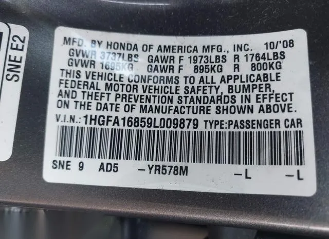 1HGFA16859L009879 2009 2009 Honda Civic- EX 9