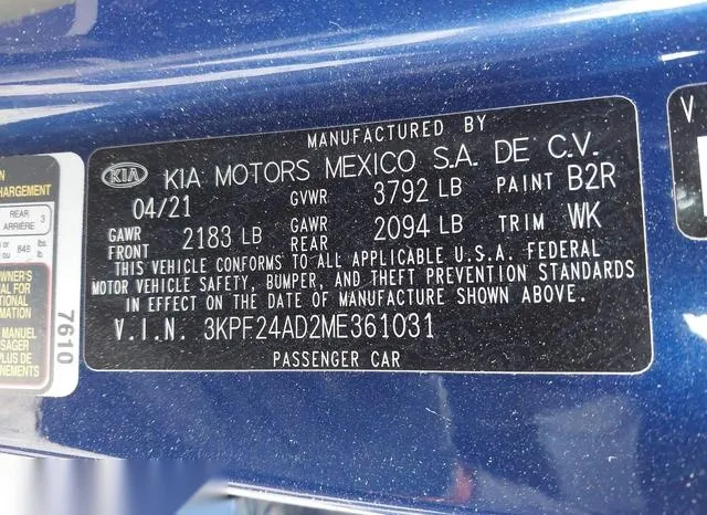 3KPF24AD2ME361031 2021 2021 KIA Forte- Lxs 9