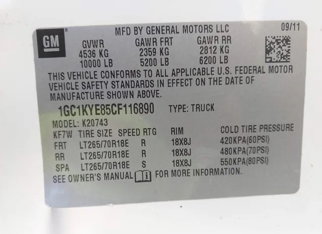 1GC1KYE85CF116890 2012 2012 Chevrolet Silverado 2500- HD Ltz 9