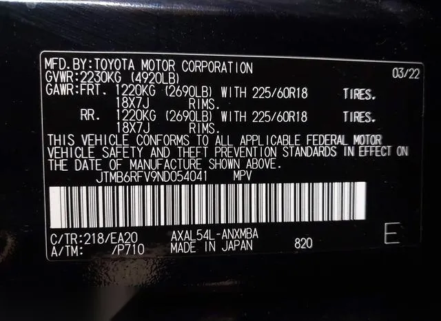 JTMB6RFV9ND054041 2022 2022 Toyota RAV4- Hybrid Xle Premium 9