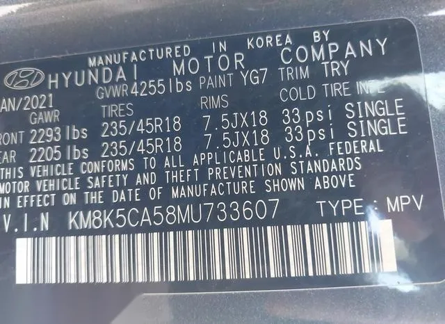 KM8K5CA58MU733607 2021 2021 Hyundai Kona- Ultimate 9