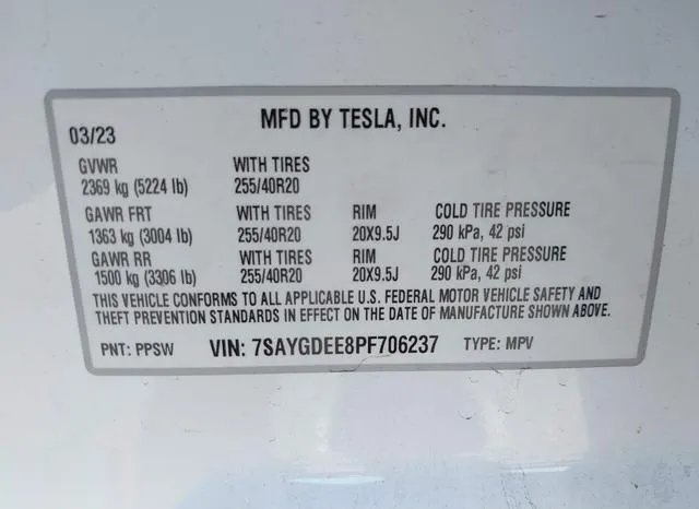 7SAYGDEE8PF706237 2023 2023 Tesla Model Y- Awd/Long Range D 9