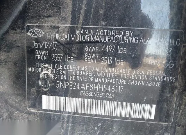 5NPE24AF8HH546117 2017 2017 Hyundai Sonata- SE 9