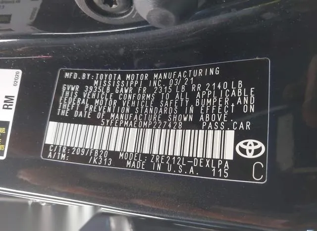 5YFEPMAE0MP227428 2021 2021 Toyota Corolla- LE 9