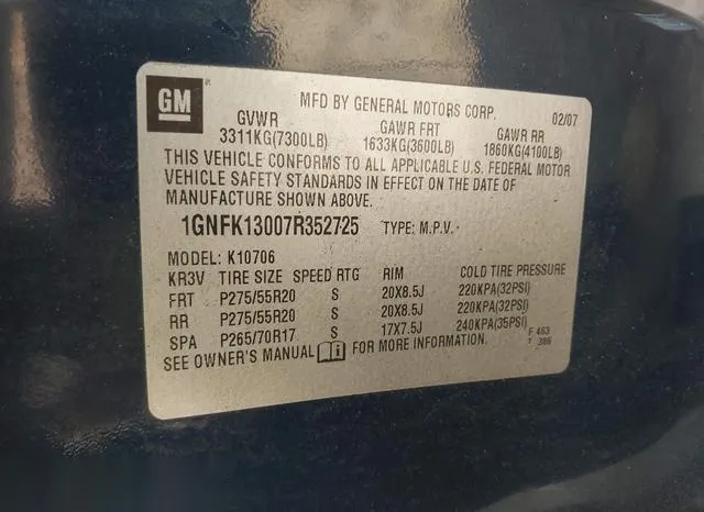 1GNFK13007R352725 2007 2007 Chevrolet Tahoe- Ltz 9