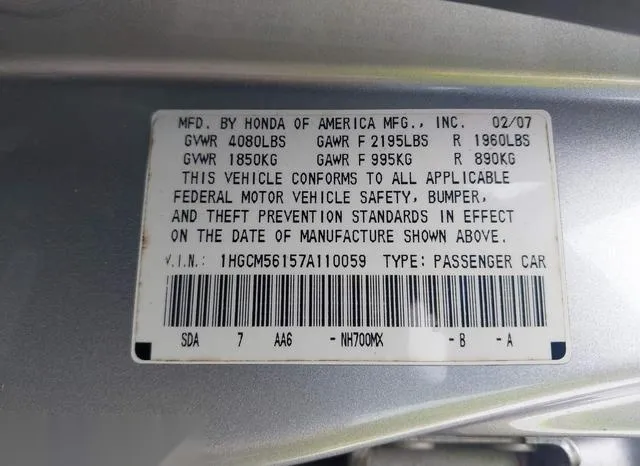 1HGCM56157A110059 2007 2007 Honda Accord- 2-4 VP 9