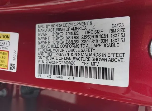 7FARS3H72PE007603 2023 2023 Honda CR-V- Ex-L 2Wd 9