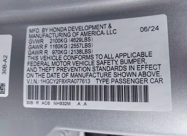 1HGCY2F8XRA077613 2024 2024 Honda Accord- Hybrid Touring 9