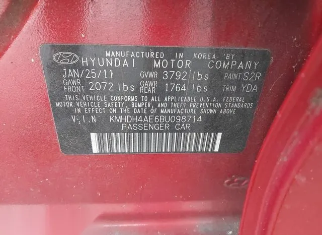 KMHDH4AE6BU098714 2011 2011 Hyundai Elantra- Gls -ulsan Plant- 9