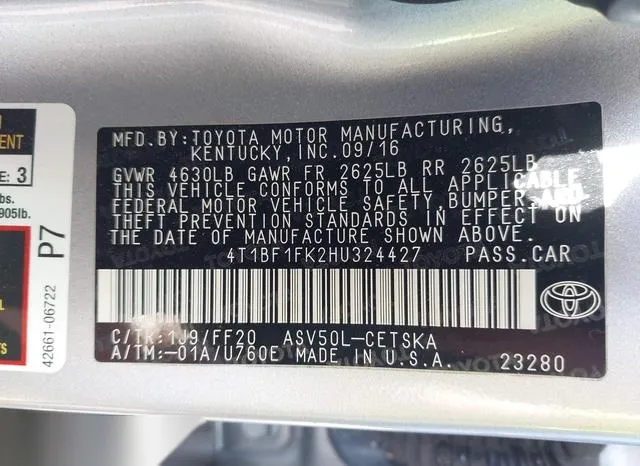 4T1BF1FK2HU324427 2017 2017 Toyota Camry- SE 9