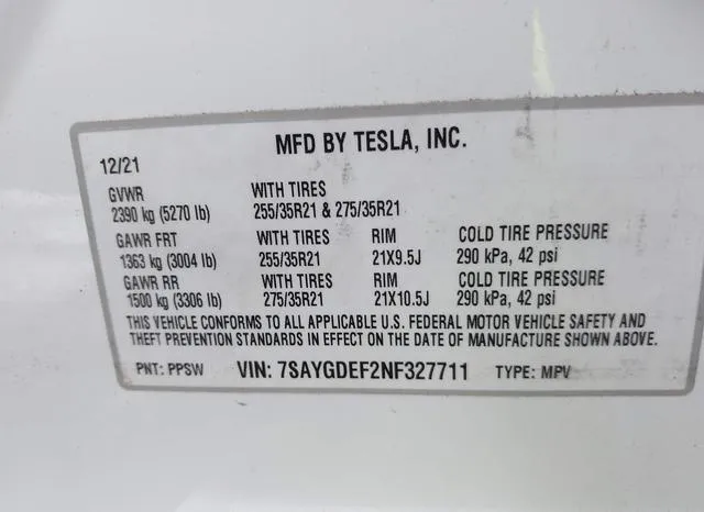 7SAYGDEF2NF327711 2022 2022 Tesla Model Y- Performance Dual 9