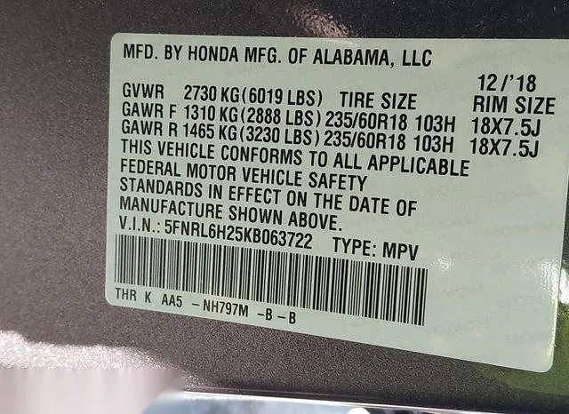 5FNRL6H25KB063722 2019 2019 Honda Odyssey- LX 9