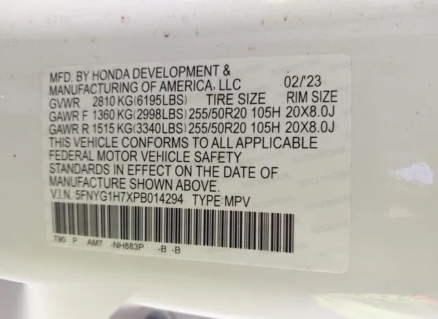 5FNYG1H7XPB014294 2023 2023 Honda Pilot- Awd Touring 9