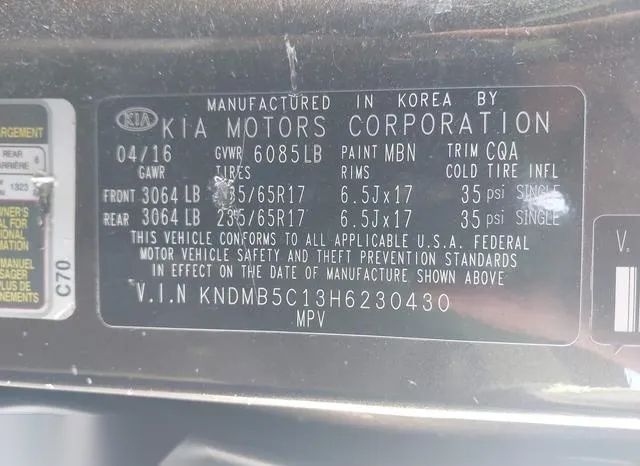 KNDMB5C13H6230430 2017 2017 KIA Sedona- LX 9