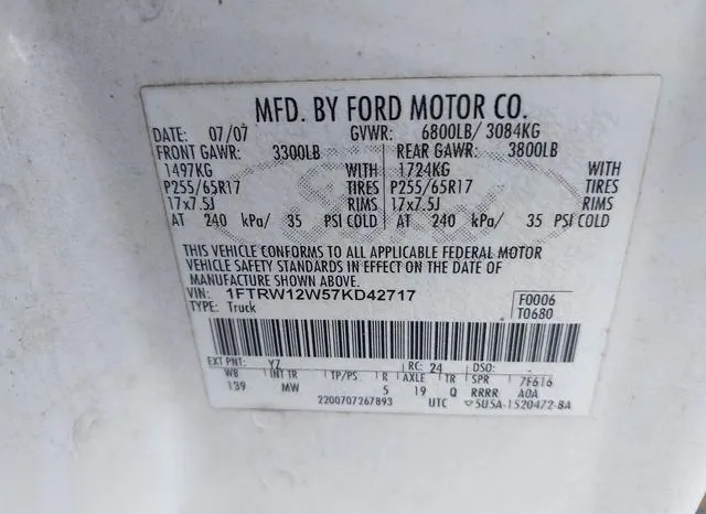 1FTRW12W57KD42717 2007 2007 Ford F-150- Xlt 9