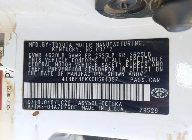 4T1BF1FKXCU564057 2012 2012 Toyota Camry- SE 9