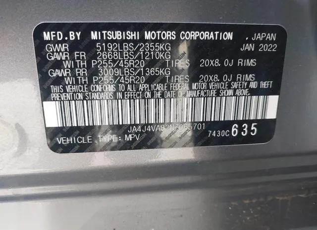 JA4J4VA82NZ065701 2022 2022 Mitsubishi Outlander- Sel 2-5 9