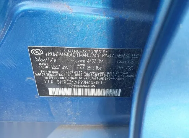 5NPE34AF9JH602150 2018 2018 Hyundai Sonata- Sel 9