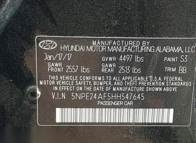 5NPE24AF5HH547645 2017 2017 Hyundai Sonata- SE 9