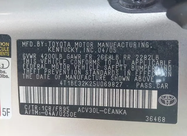 4T1BE32K25U069827 2005 2005 Toyota Camry- LE 9