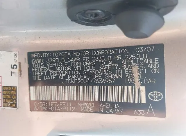 JTDKB20U477636987 2007 2007 Toyota Prius- Base -cvt-E- 9